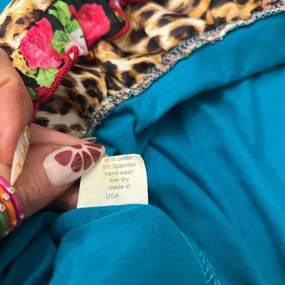 Y2K Turquoise Leopard Rose Western Coquette‎ Toddler Girl Ruffle Slip Dress Sz 2